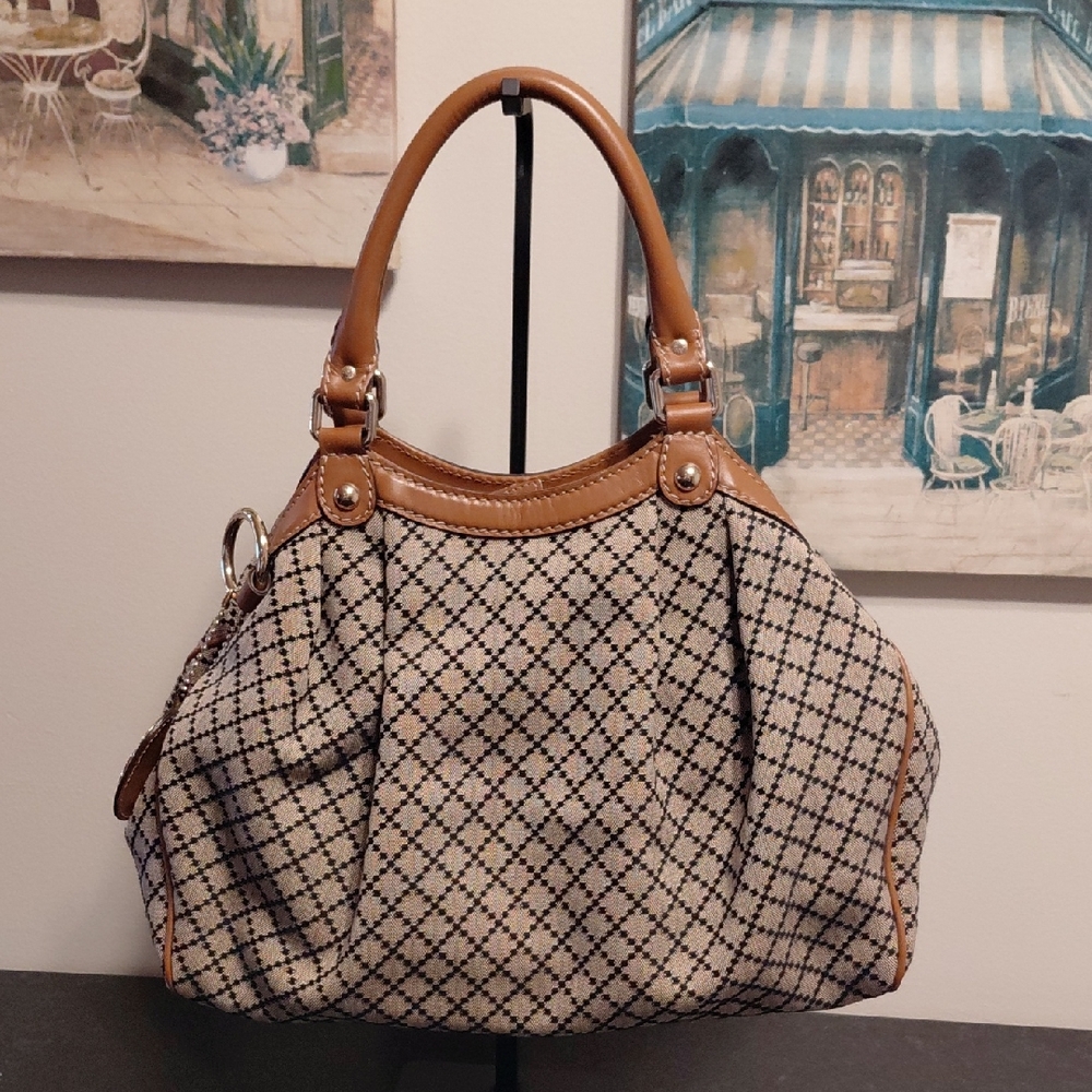 Gucci Diamante Sukey Beige Black Canvas Hobo Shoulder Bag VGC! COA